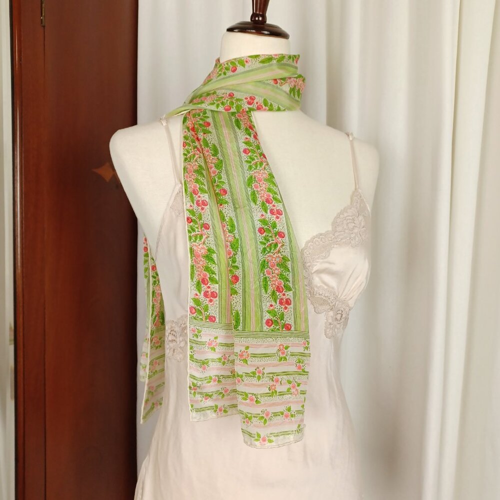 s o l d * 70s Vintage Silk Striped Scarf, 13 x 51, Made in Japan - Picture 4 of 6